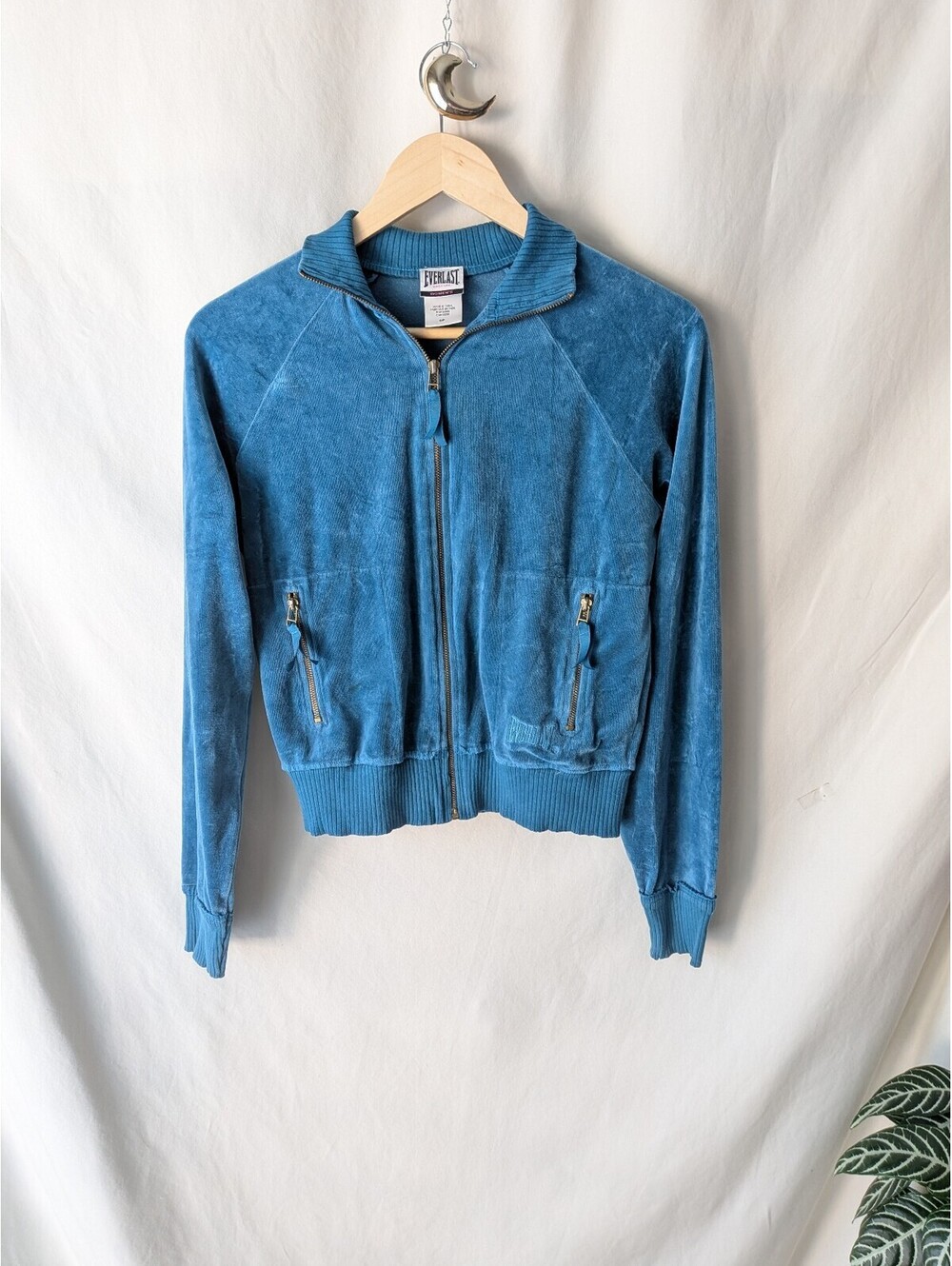 Everlast blue velour zip up track jacket womens size SP